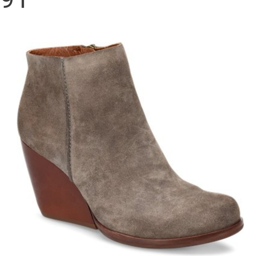 Kork Ease Dark Grey Suede Booties Chandra wedges size 11 M leather taupe